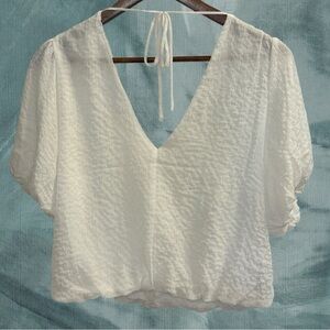 ASTR The Label Blouse Puff Balloon Sleeve Bubble Top Tie Back Size M